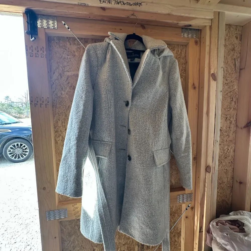 London Fog Light Gray Hooded Trench Coat